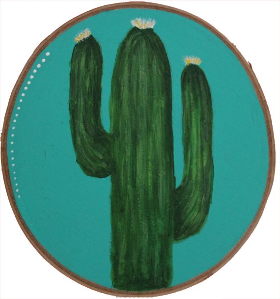 Custom Wood Slice Painting | Saguaro Cactus
